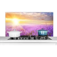 KitchenYeah Spatscherm keuken 120x60 cm - Kookplaat achterwand Lavendel - Zon - Lucht - Natuur - Muurbeschermer - Spatwand fornuis - Hoogwaardig aluminium