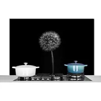 KitchenYeah Spatscherm keuken 120x80 cm - Kookplaat achterwand Paardenbloem - Zwart - Bloemen - Botanisch - Muurbeschermer - Spatwand fornuis - Hoogwaardig aluminium