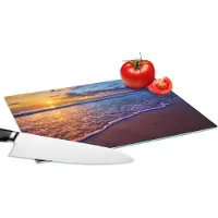KitchenYeah Glazen Snijplank - 28x20 - Zee - Strand - Zonsondergang - Wolken - Horizon - Snijplanken Glas