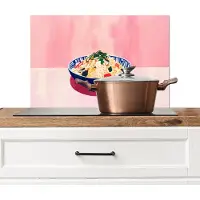 KitchenYeah Spatscherm keuken 60x40 cm - Kookplaat achterwand Rijst - Illustratie - Kom - Groente - Muurbeschermer - Spatwand fornuis - Hoogwaardig aluminium