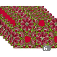 KitchenYeah Placemat - Placemats kunststof - Hippie - Mandala - Bloemen - Design - 45x30 cm - 6 stuks - Hittebestendig - Anti-Slip - Onderlegger - Afneembaar