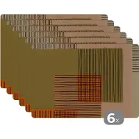 KitchenYeah Placemat - Placemats kunststof - Abstract - Lijnen - Kubus - Patchwork - 45x30 cm - 6 stuks - Hittebestendig - Anti-Slip - Onderlegger - Afneembaar