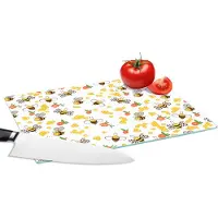 KitchenYeah Glazen Snijplank - 28x20 - Honing - Bij - Bloemen - Patronen - Lente - Snijplanken Glas