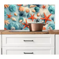 KitchenYeah Spatscherm keuken 100x50 cm - Kookplaat achterwand Zeesterren - Schelpen - Illustratie - Zand - Muurbeschermer - Spatwand fornuis - Hoogwaardig aluminium