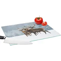 KitchenYeah Glazen Snijplank - 39x28 - Hert - Dieren - Sneeuw - Winter - Landschap - Natuur - Snijplanken Glas