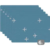 KitchenYeah Placemat - Placemats kunststof - Vliegtuig - Hartje - Patronen - 45x30 cm - 6 stuks - Hittebestendig - Anti-Slip - Onderlegger - Afneembaar