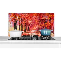 KitchenYeah Spatscherm keuken 100x50 cm - Kookplaat achterwand Schilderij - Bomen - Herfst - Olieverf - Muurbeschermer - Spatwand fornuis - Hoogwaardig aluminium