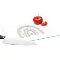 KitchenYeah Glazen Snijplank - 28x20 - Regenboog - Hart - Stippen - Kinderen - Kids - Snijplanken Glas