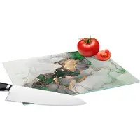 KitchenYeah Glazen Snijplank - 28x20 - Marmer - Goud - Groen - Luxe - Snijplanken Glas
