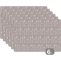 KitchenYeah Placemat - Placemats kunststof - Bestek - Patroon - Keuken - 45x30 cm - 6 stuks - Hittebestendig - Anti-Slip - Onderlegger - Afneembaar