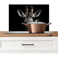 KitchenYeah Spatscherm keuken 60x40 cm - Kookplaat achterwand Giraf - Portret - Zwart - Dier - Muurbeschermer - Spatwand fornuis - Hoogwaardig aluminium