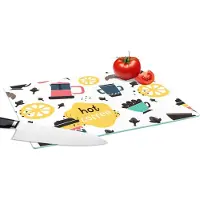 KitchenYeah Glazen Snijplank - 39x28 - Patronen - Koffie - Ontbijt - Croissant - Snijplanken Glas