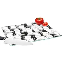 KitchenYeah Glazen Snijplank - 39x28 - Patronen - Zwart wit - Kopjes - Thee - Snijplanken Glas