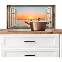 KitchenYeah Spatscherm keuken 80x40 cm - Kookplaat achterwand Doorkijk - Zee - Boot - Zonsondergang - Muurbeschermer - Spatwand fornuis - Hoogwaardig aluminium