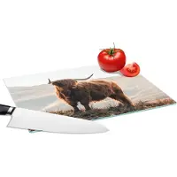 KitchenYeah Glazen Snijplank - 28x20 - Schotse hooglander - Dieren - Landelijk - Landschap - Koe - Natuur - Snijplanken Glas