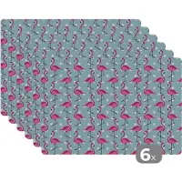 KitchenYeah Placemat - Placemats kunststof - Flamingo - Stippen - Dieren - Patroon - 45x30 cm - 6 stuks - Hittebestendig - Anti-Slip - Onderlegger - Afneembaar