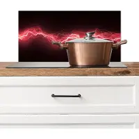 KitchenYeah Spatscherm keuken 60x30 cm - Kookplaat achterwand Rood - Elektriciteit - Energie - Lijn - Muurbeschermer - Spatwand fornuis - Hoogwaardig aluminium