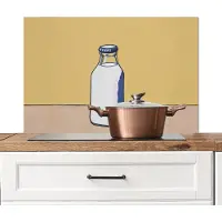 KitchenYeah Spatscherm keuken 80x55 cm - Kookplaat achterwand Glazen - Fles - Illustratie - Melk - Muurbeschermer - Spatwand fornuis - Hoogwaardig aluminium