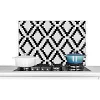 KitchenYeah Spatscherm keuken 90x60 cm - Kookplaat achterwand Patronen - Zwart - Wit - Luxe - Muurbeschermer - Spatwand fornuis - Hoogwaardig aluminium