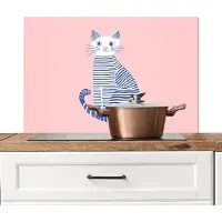 KitchenYeah Spatscherm keuken 80x55 cm - Kookplaat achterwand Kat - Illustratie - Minimalistisch - Roze - Muurbeschermer - Spatwand fornuis - Hoogwaardig aluminium