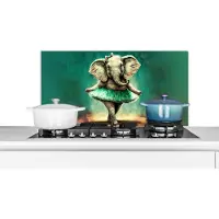 KitchenYeah Spatscherm keuken 80x40 cm - Kookplaat achterwand Olifant - Ballerina - Verf - Strik - Portret - Kinderen - Muurbeschermer - Spatwand fornuis - Hoogwaardig aluminium