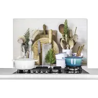 KitchenYeah Spatscherm keuken 100x65 cm - Kookplaat achterwand Keuken - Kookgerei - Bestek - Muurbeschermer - Spatwand fornuis - Hoogwaardig aluminium