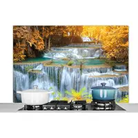 KitchenYeah Spatscherm keuken 120x80 cm - Kookplaat achterwand Waterval - Herfst - Bomen - Bruin - Water - Muurbeschermer - Spatwand fornuis - Hoogwaardig aluminium