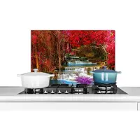 KitchenYeah Spatscherm keuken 70x50 cm - Kookplaat achterwand Waterval - Roze - Bomen - Muurbeschermer - Spatwand fornuis - Hoogwaardig aluminium