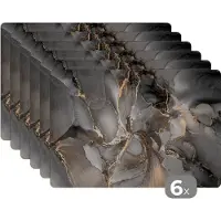 KitchenYeah Placemats - Marmer - Grijs - Goud - Onderleggers placemat - 45x30 cm - 6 stuks