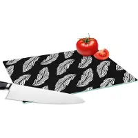 KitchenYeah Glazen Snijplank - 28x20 - Patroon - Veren - Zwart Wit - Snijplanken Glas