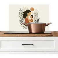 KitchenYeah Spatscherm keuken 70x50 cm - Kookplaat achterwand Illustratie - Moeder - Kind - Liefdevol - Muurbeschermer - Spatwand fornuis - Hoogwaardig aluminium