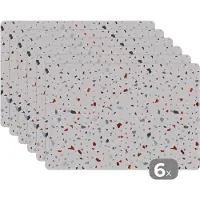 KitchenYeah Placemat - Placemats kunststof - Terrazzo - Abstract - Patroon - 45x30 cm - 6 stuks - Hittebestendig - Anti-Slip - Onderlegger - Afneembaar