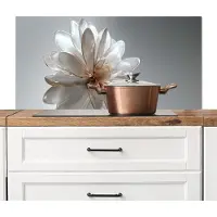 KitchenYeah Spatscherm keuken 100x50 cm - Kookplaat achterwand Bloem - Wit - Neutraal - Muurbeschermer - Spatwand fornuis - Hoogwaardig aluminium