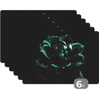 KitchenYeah Placemat - Placemats kunststof - Bloemen - Rozen - Blauw - Portret - Zwart - 45x30 cm - 6 stuks - Hittebestendig - Anti-Slip - Onderlegger - Afneembaar