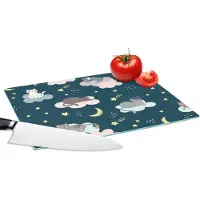 KitchenYeah Glazen Snijplank - 28x20 - Patronen - Kat - Maan - Jongens - Meisjes - Kinderen - Kind - Snijplanken Glas