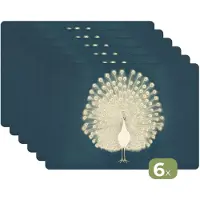 KitchenYeah Placemats - 6 stuks - 45x30 cm - Placemat kunststof - Vogel - Blauw - Vintage - Borden onderleggers - Decoratie voor op tafel - Keuken tafeldecoratie accessoires - Vinyl onderlegger - Tafelversiering