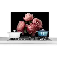 KitchenYeah Spatscherm keuken 90x60 cm - Kookplaat achterwand Bloemen - Pioenroos - Roze - Botanisch - Natuur - Muurbeschermer - Spatwand fornuis - Hoogwaardig aluminium