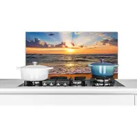 KitchenYeah Spatscherm keuken 90x45 cm - Kookplaat achterwand Strand - Zonsondergang - Zee - Wolken - Horizon - Muurbeschermer - Spatwand fornuis - Hoogwaardig aluminium