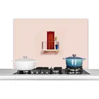 KitchenYeah Spatscherm keuken 100x65 cm - Kookplaat achterwand Deur - Rood - Pastel - Architectuur - Muurbeschermer - Spatwand fornuis - Hoogwaardig aluminium