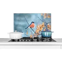 KitchenYeah Spatscherm keuken - Spatwand - Vogel - Dieren - Sneeuw - Takken - Keuken - Achterwand keuken - Spatbord 60x40 cm