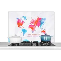KitchenYeah Spatscherm keuken 100x65 cm - Kookplaat achterwand Kaart - Wereld - Spreuken - Muurbeschermer - Spatwand fornuis - Hoogwaardig aluminium