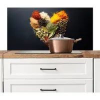 KitchenYeah Spatscherm keuken 100x50 cm - Kookplaat achterwand Specerijen - Mix - Hartvorm - Zwart - Muurbeschermer - Spatwand fornuis - Hoogwaardig aluminium