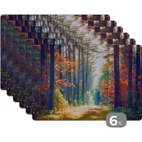 KitchenYeah Placemat - Placemats kunststof - Bos - Zon - Natuur - Herfst - 45x30 cm - 6 stuks - Hittebestendig - Anti-Slip - Onderlegger - Afneembaar