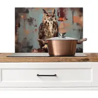 KitchenYeah Spatscherm keuken 60x40 cm - Kookplaat achterwand Geschilderd - Abstract - Uil - Bruin - Muurbeschermer - Spatwand fornuis - Hoogwaardig aluminium