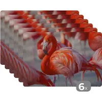 KitchenYeah Placemat - Placemats kunststof - Flamingo - Vogel - Dieren - Roze - 45x30 cm - 6 stuks - Hittebestendig - Anti-Slip - Onderlegger - Afneembaar