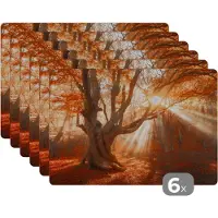 KitchenYeah Placemat - Placemats kunststof - Boom - Natuur - Herfst - 45x30 cm - 6 stuks - Hittebestendig - Anti-Slip - Onderlegger - Afneembaar