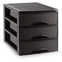 PlasticForte Ladekastje bureau organizer SORTED - 3 lades - donkerbruin - L26 x B35 x H28 cm - kunststof - organiseren