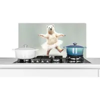 KitchenYeah Spatscherm keuken 80x40 cm - Kookplaat achterwand IJsbeer - Tutu - Wit - Portret - Dieren - Kinderen - Muurbeschermer - Spatwand fornuis - Hoogwaardig aluminium