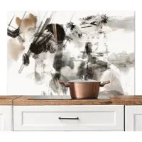 KitchenYeah Spatscherm keuken 120x80 cm - Kookplaat achterwand Schilderij - Verf - Zwart wit - Kunst - Muurbeschermer - Spatwand fornuis - Hoogwaardig aluminium