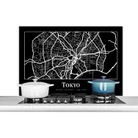 KitchenYeah Spatscherm keuken 100x65 cm - Kookplaat achterwand Kaart - Tokio - Stadskaart - Plattegrond - Tokyo - Muurbeschermer - Spatwand fornuis - Hoogwaardig aluminium
